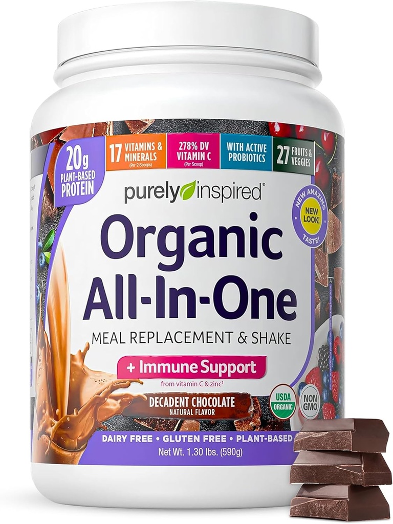 Pur Inspirat All-in-One Pudra de proteine din Vegan pentru bărbați și femei, Ciocolată decadent (14 Serviri) - Pudră de proteine organice pe bază de plante pentru Shakes & Smoothies - substitut nutrițional gluten-Free