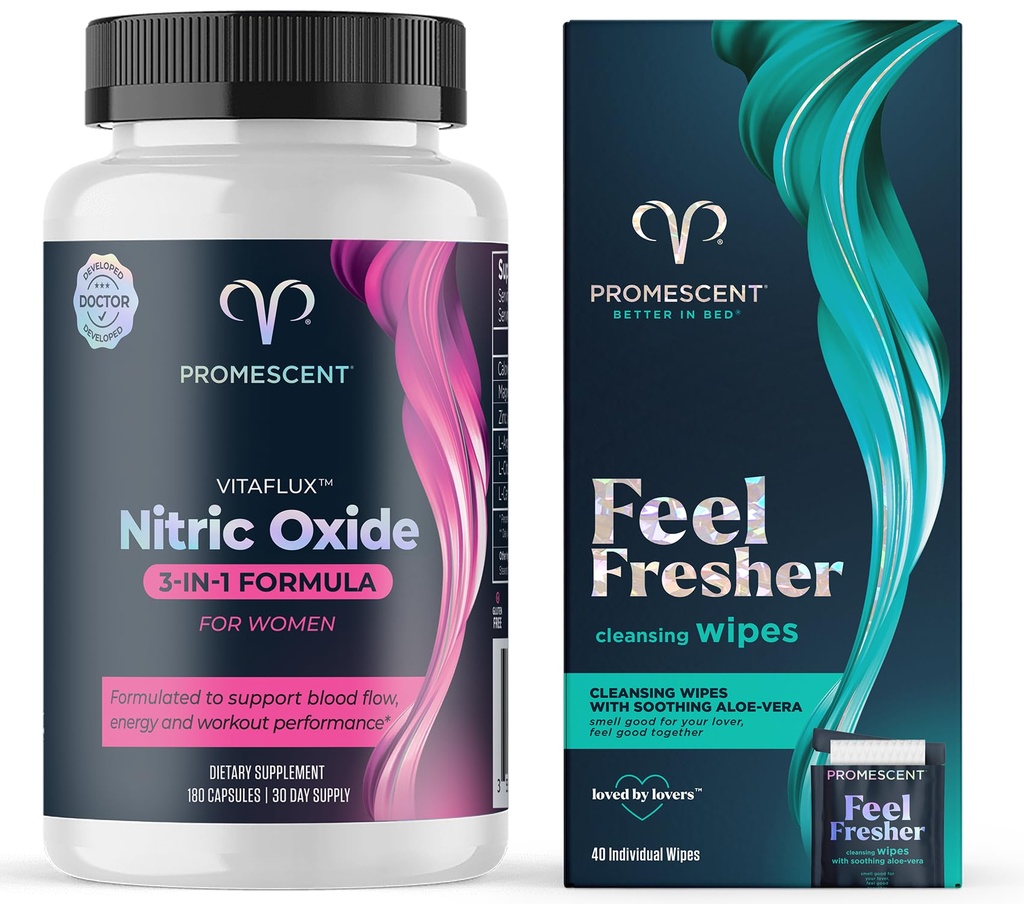 Promescent VitaFLUX Femeii supliment oxid azotat Booster + Flushable Wipes pentru adulți, Curățare personală Igienică Ud Șervețele pentru bărbați și de uz feminin