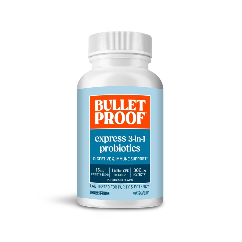 Bulletproof Express 3-in-1 Probiotic, 90 Conte, Supliment pentru sănătate rapidă și susținută curaj