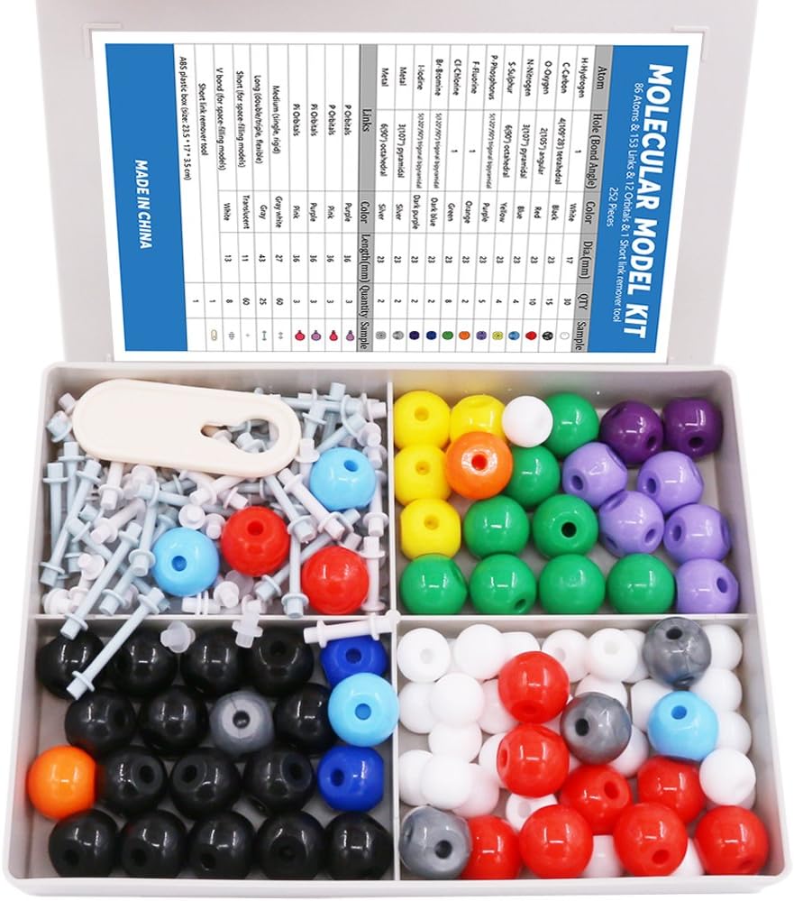 Swpeet 240 buc Chimie organică Model molecular Student și pedagog Kit, Chimie Model Molecular Student și Set de profesori - 86 Atomi & 153 Bonds & 1 Scurtă legătură Instrumentul de ștergere