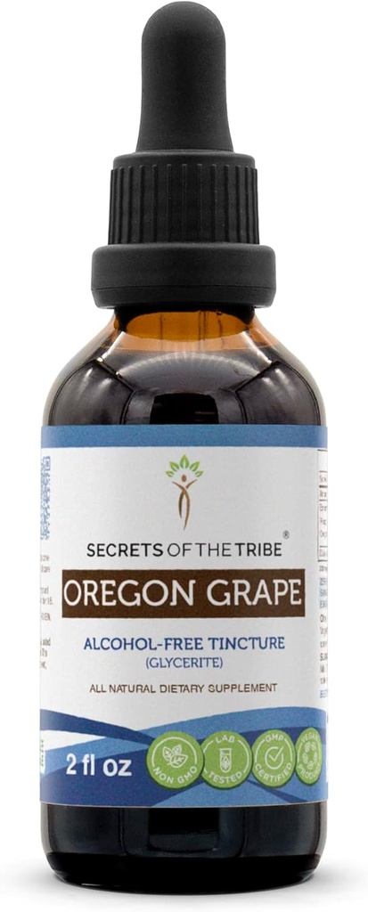 Secretele extractului lichid fără alcool din Tribe Oregon, Oregon de crescătorie responsabil (Mahonia aquifolium) Supliment de tinctură rădăcină uscată (2 FL OZ)