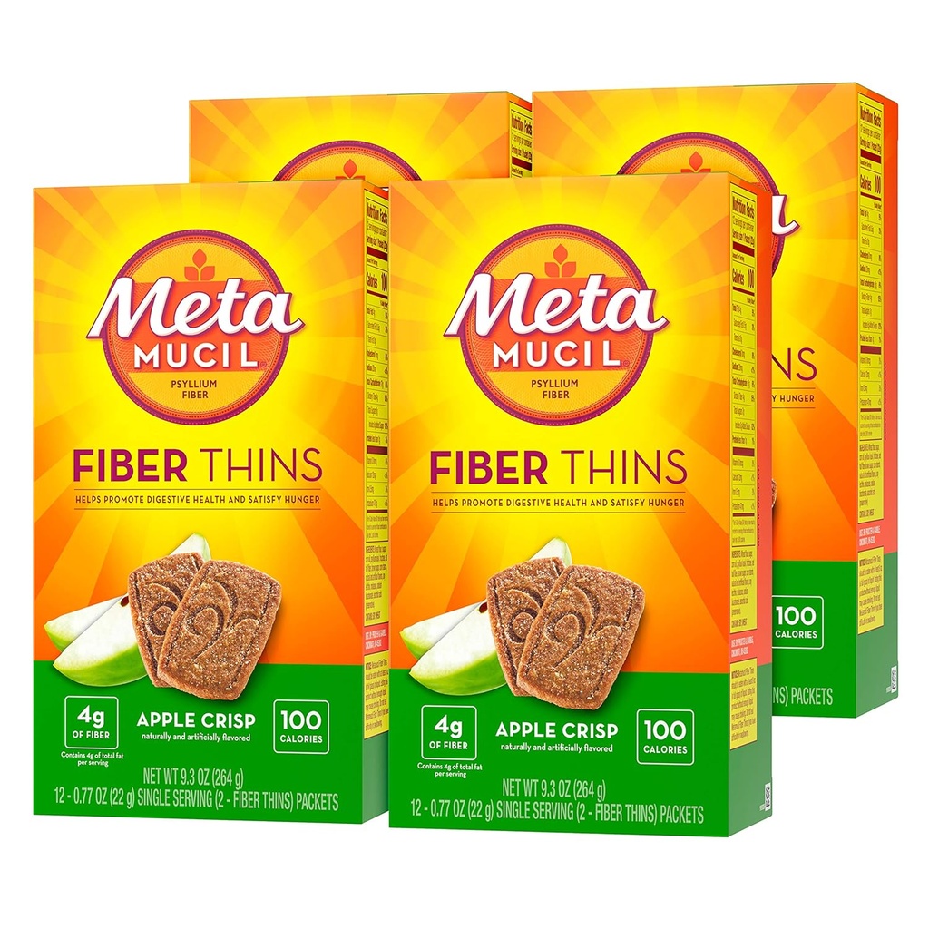 Metamucil Apple Crisp Aroma de fibre Thins Dietary Fiber Supliment cu Psyllium Husk, 9.3 Ounce, Pachet de 4