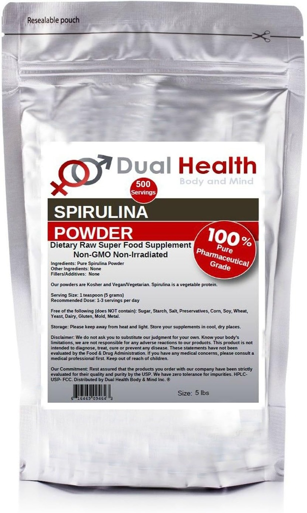 Dual Health Body & Minte Pure Spirulina pulbere (5 lbs) Neiradiate proteine Superfood Suplimente vrac