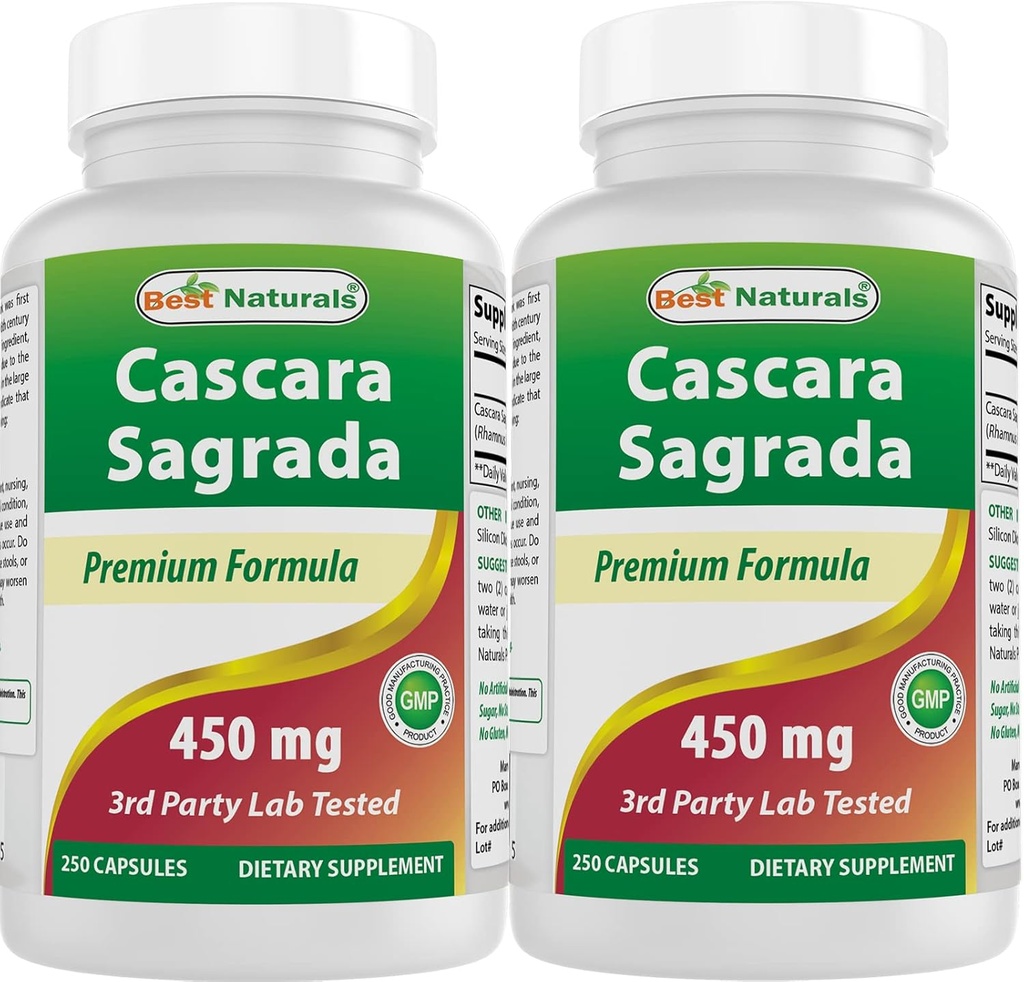 Cele mai bune Naturale Cascara Sagrada 450 mg 250 capsule (250 Count (Pachet de 2))