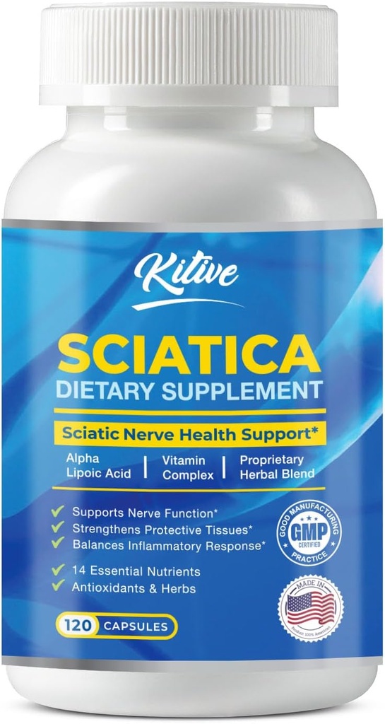 Sciatic Nervi Supliment de ajutor, Advanced Support Formula pentru sanatate nervoasa, Alpha Acid lipoic, Complex de vitamine, 120 Capsule, Made in USA