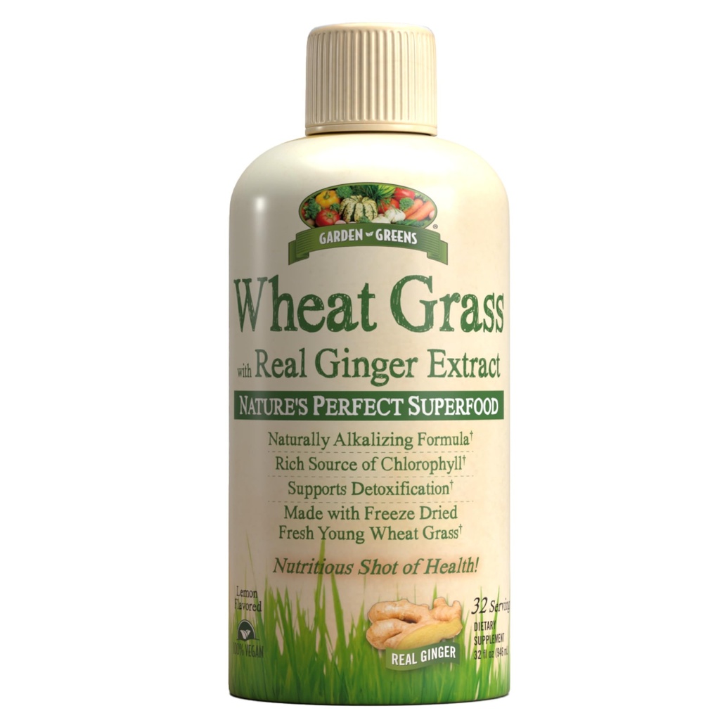 Grădină Verde de grâu Iarbă lichid cu extract de ghimbir real, Superalimentul perfect al naturii, 32 porţii