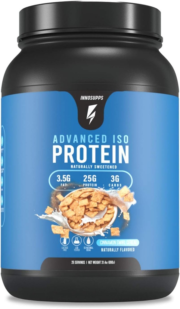 Inno Supps Proteina Iso avansata - 100% Whey Izolate Proteine Pulbere, Nu Îndulcitori artificiali, Fat scăzut, Carburi mici, 25g de proteine, Hormone Gratuit, Gluten gratuit, Soy gratuit - 25 SVGS (Cereale Cinnamon Swirl)
