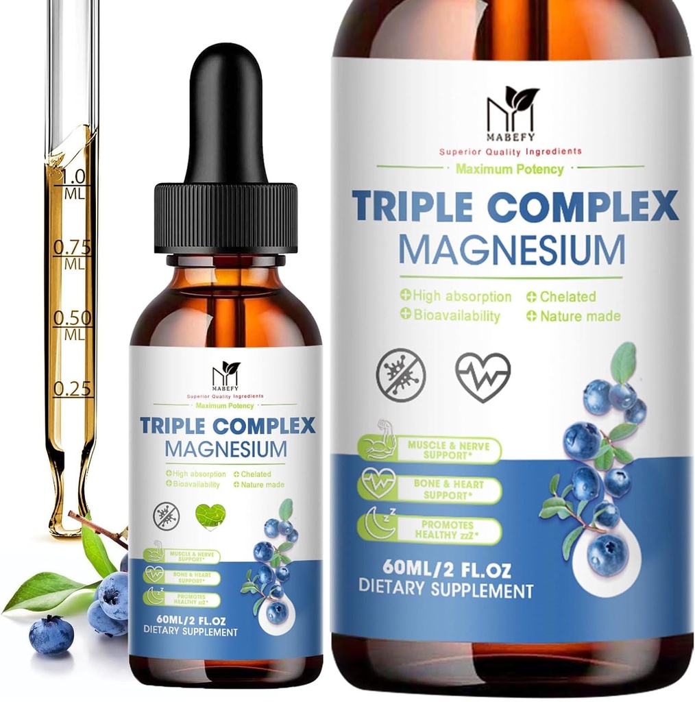 Magneziu Glicinate picaturi lichide Supliment complex cu Taurate, Malate pentru calm, Crampi de picioare, Energie 