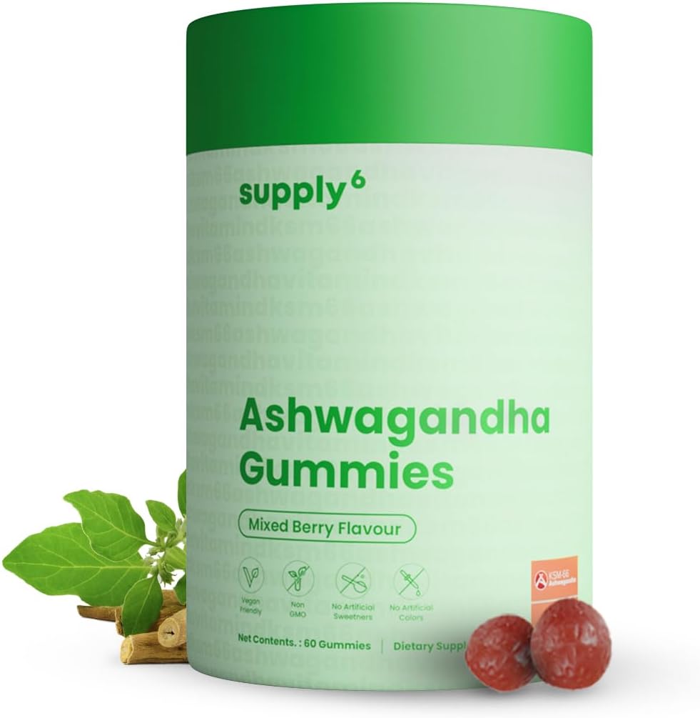 Addition6 KSM-66 Ashwagandha & Vitamina D Gummy - 60 Conte - Mixed Berry, KSM-66, Vegan, Plant based, Non-GMO, Gluten-Free & Gelatină Free, for a Happier You, Pack of 1