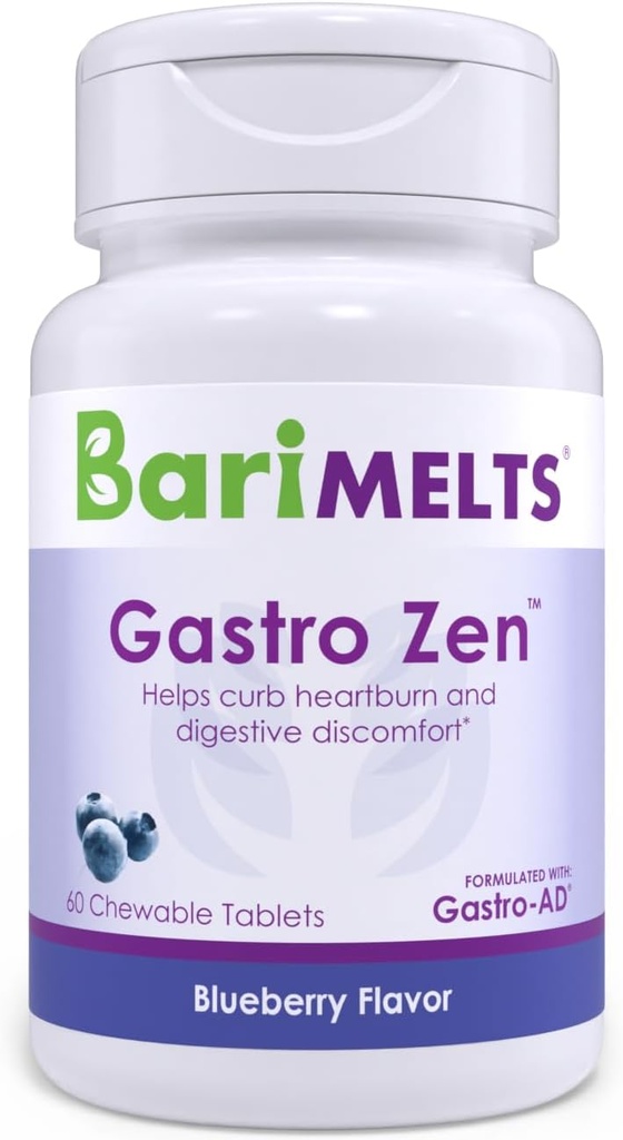 BariMelts Gastro Zen® cu Gastro-AD®, 60 comprimate masticabile (1-Luna de aprovizionare), postbiotice pentru arsuri la stomac şi sănătate gutoasă după intervenţia chirurgicală Bariatrică