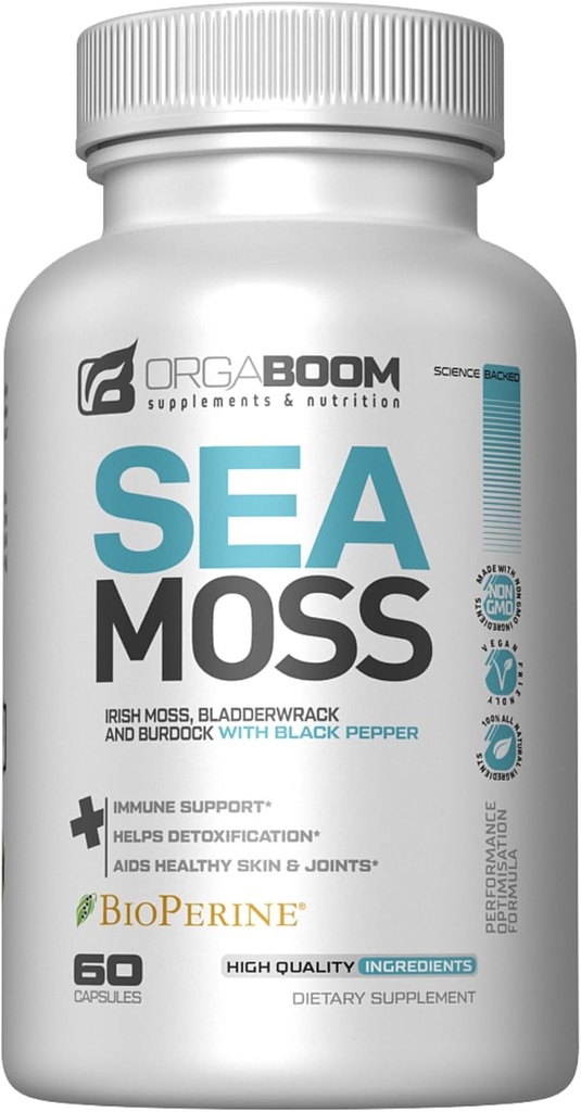 Sea Moss Capsules Irish Sea Moss Supplement with Organic Burdock Root, Bladderwrack & Black Pepper 