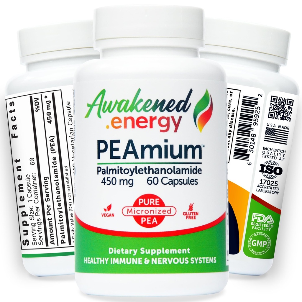 Palmitoiletanolamidă 450mg Confort Mobilitate Nervi Cognitive & Immune Suport - Micronized mare absorbţie - Toate mazăre naturală - Statele Unite ale Americii Made - Fără aditivi sau tatuaje 