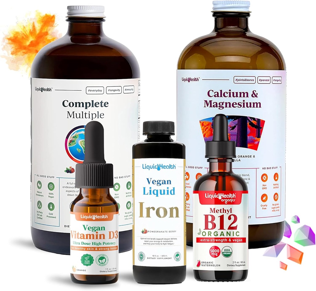 LICHIDHEALTH Ultimate Baritric supliment de vitamina lichid Bundle - Daily Bariatric Multivitamine cu fier, Calciu, Magneziu, Vitamina Vegan D3 & Organic B12 - Chirurgie Bariatrică trebuie să aibă, Statele Unite ale Americii Made