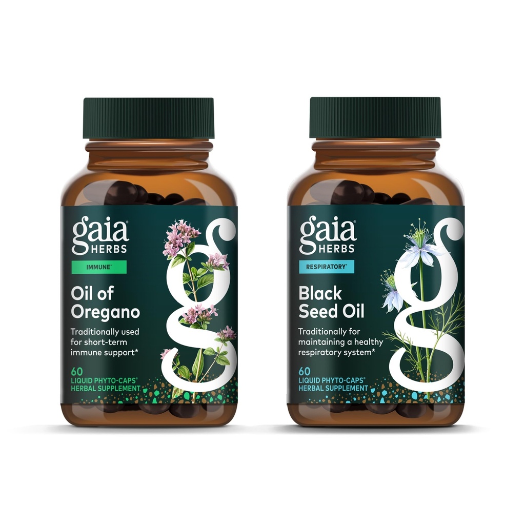 Gaia Herbs ulei de Oregano - supliment de suport imun și antioxidant - 60 Vegan lichid Fito-Capsules & Black Seed Oil - Lung, Respirator, și suport antioxidant - 60 Vegan lichid Fito-Capsules (2