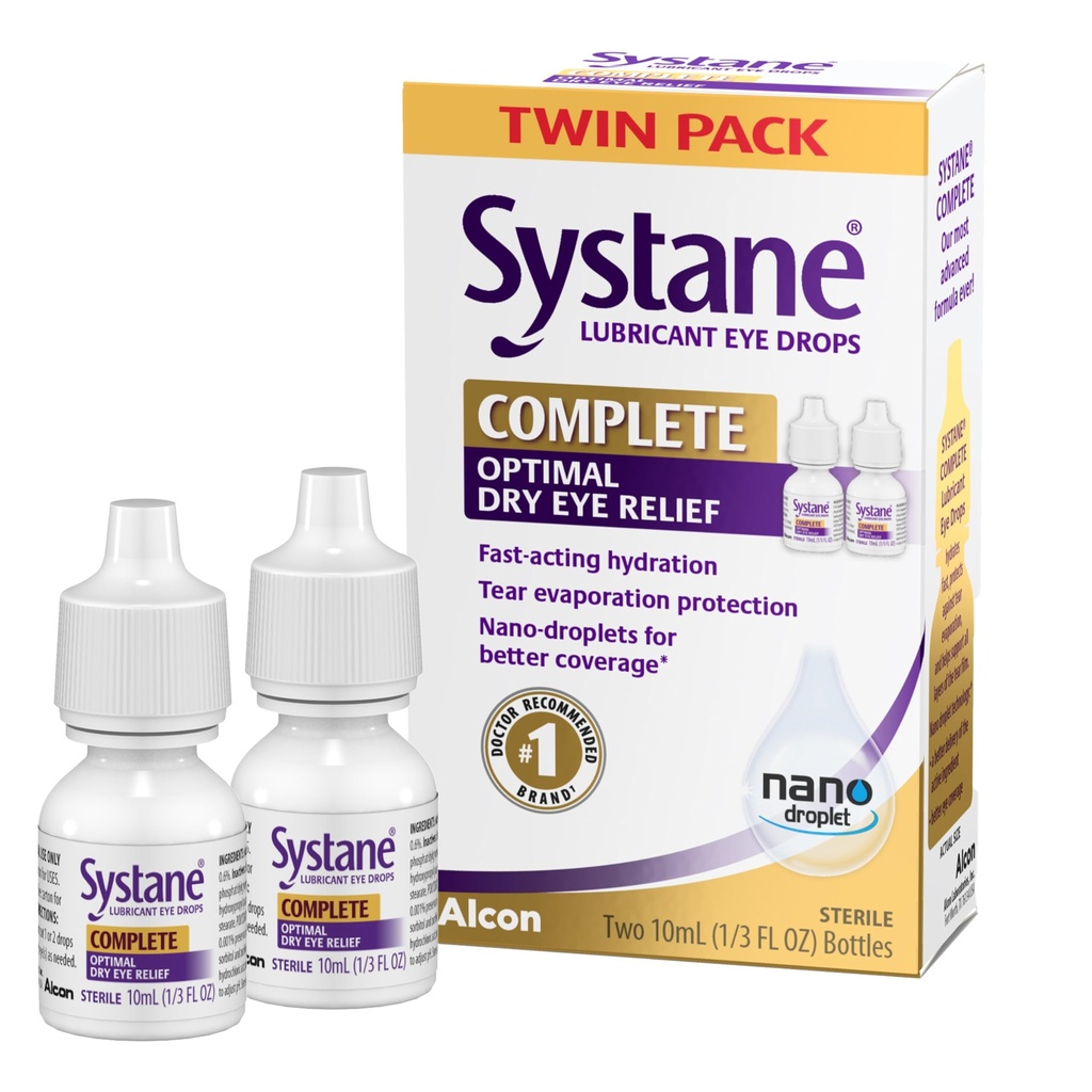 Systane Complete Lubricant ochi picături, 0.34 Fl Oz, Twin Pack (Pachet de 2)