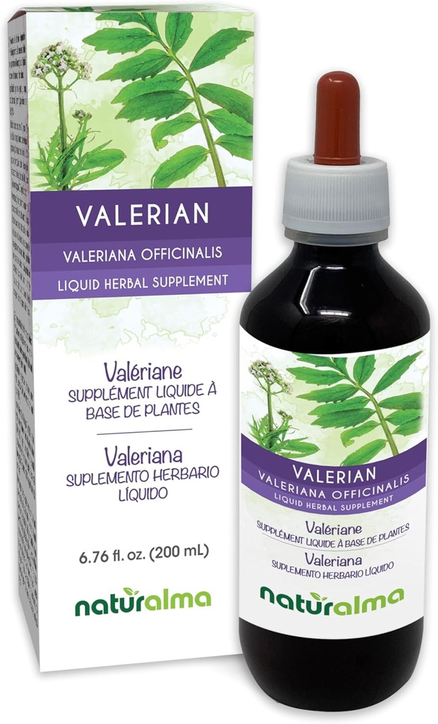Naturalma Valerian (Valariana officinalis) Root Alcool-Free Tincture - 6,76 fl oz Extract lichid în picături - Supliment vegetal - Vegan