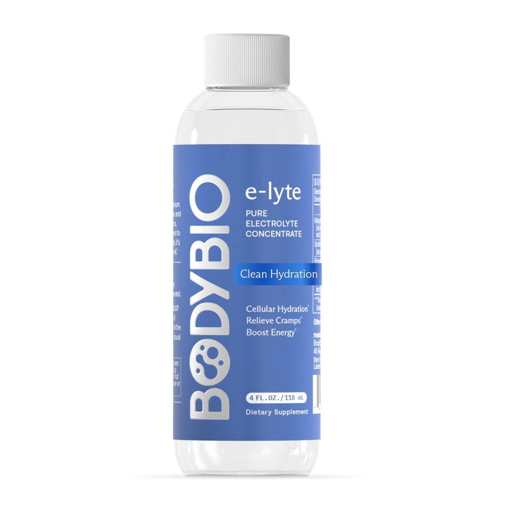 BodyBio e-Lyte - Electrolit concentrat lichid pentru hidratare curată, energie & Cramp Relief - fără zahăr, fără arome artificiale, fără fillere, Keto prietenos