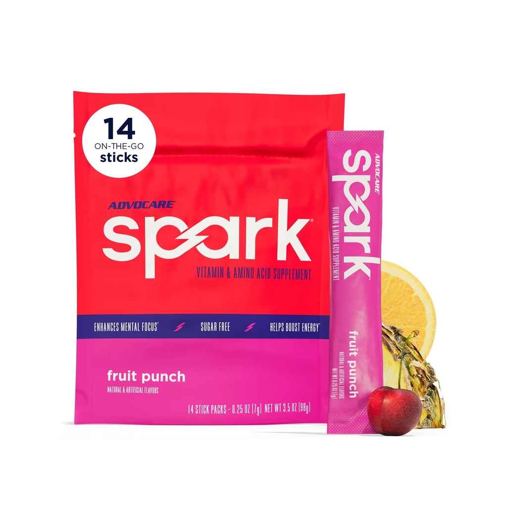 AdvoCare Spark - Energetic Drink Mix - Vitamina & Amino Acid Supplement - Supports Energy & Focus* - Portable Immune Support* - Sugar-Free - Fruit Punch, 14 Stick Packs (3.5 oz)