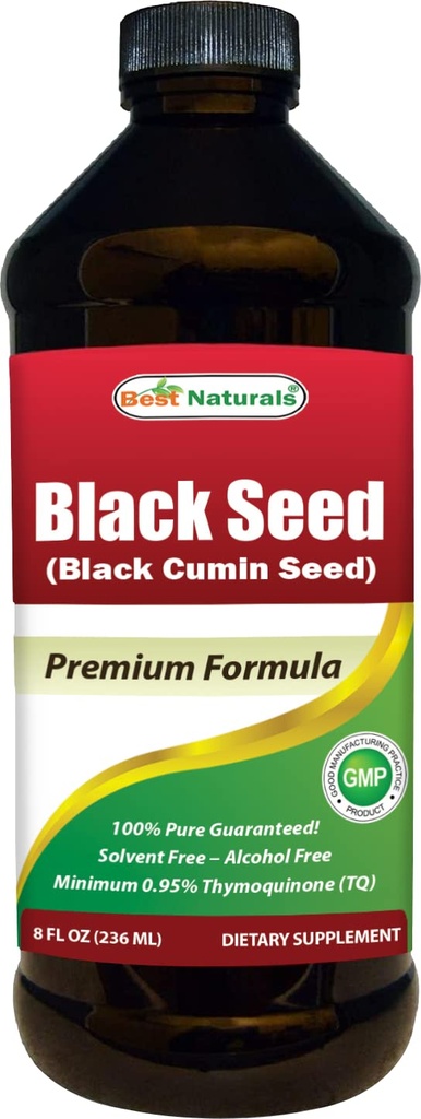 Cel mai bun naturals Black Seed Oil - minimum 0,95% Thymochinonă (TQ) - Cold presat Nigella Sativa SIDA în Digestive Health, Immune Support, Brain Function, Mobilitate comună, Gluten Free, Non OMG - 8 OZ