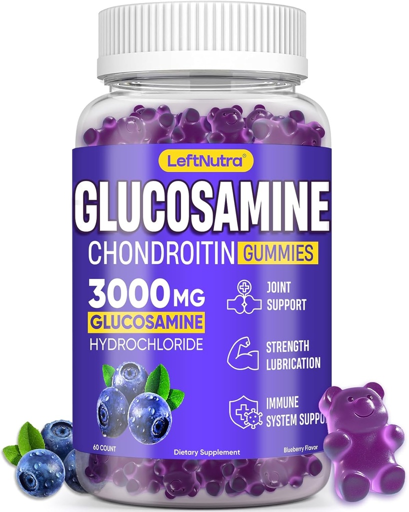 Glucosamină Chondroitin Gummies 3000mg, Glucosamină Chondroitin Advanced Msm, Supliment de sprijin comun, Suport imun antioxidant, Flexibilitate osoasă și articulară, Putere și mobilitate, Aromă de afine