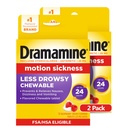 Dramamine Chemable Less Drowsy, Motion Sickness Relief, Raspberry Cream Flavor, 12 Count, 2 Pack