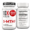 10X Metilfolat de sănătate 5-MTHF - Folat metilat & Magneziu pentru creier, Heart Health, ADN & Neurotransmitter Sinteza - Biodisponibile Metil Folate Supliment - Metilfolat Supliment 60 capsule