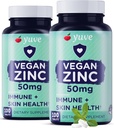 Yuve Natural Vegan Zinc Vitamine Suplimente 50mg, Suport Immune Suprem, Ajutor rapid de la răceli și gripă, Acnee gratuit Piele, Nivele Hormone sănătoase, Non-GMO, Gluten & Sugar Free - 100 Veg Tabs (2 ambalaj)