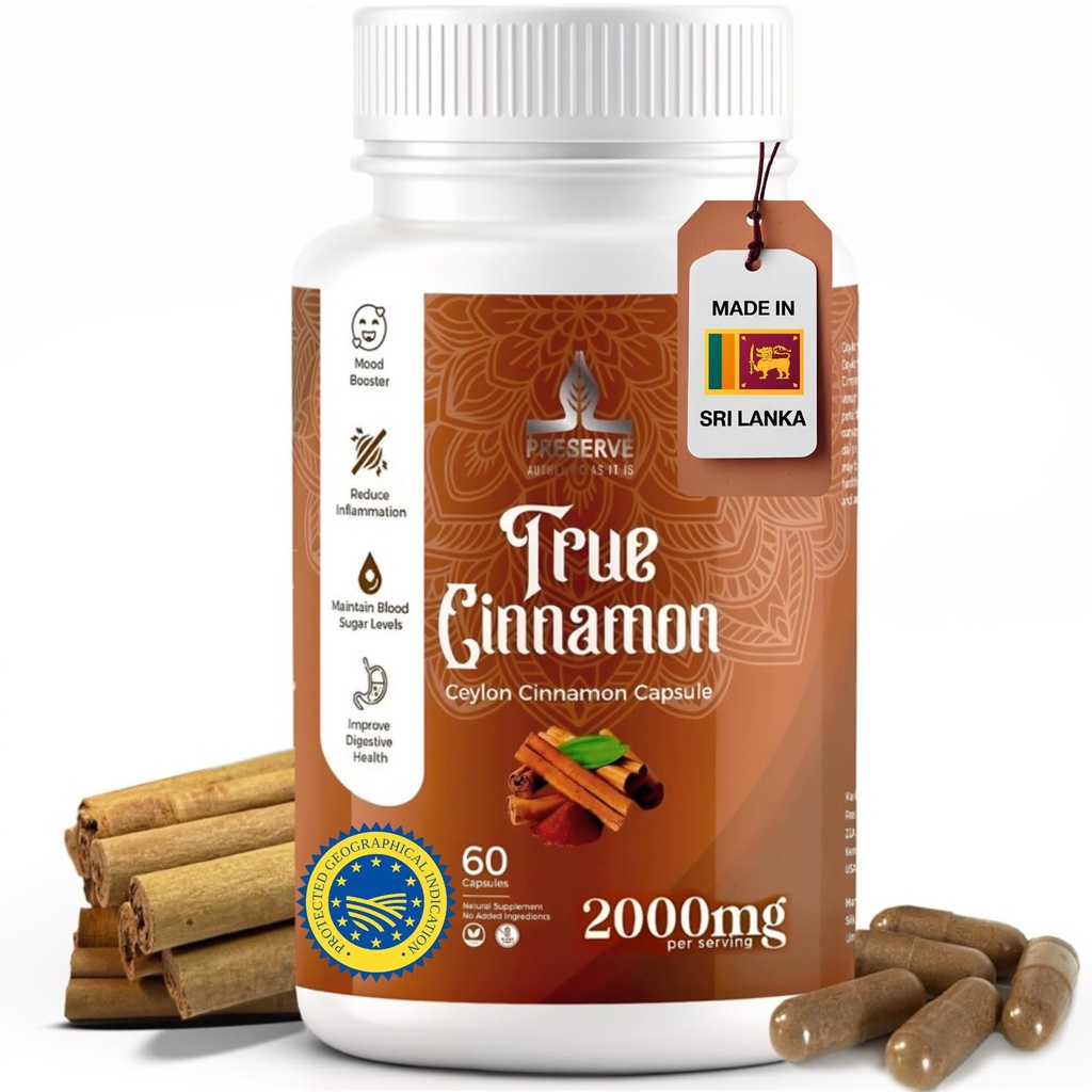 Capsule cu scorţişoară de Ceylon Pure, 2000 mg, Supliment de două luni 