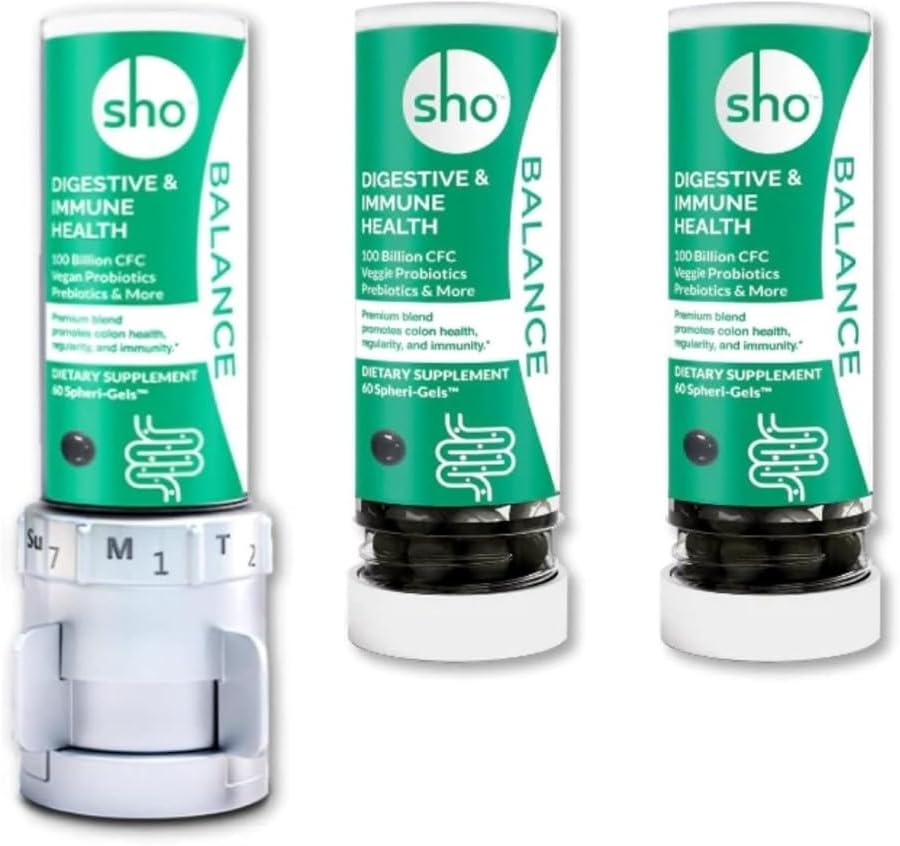 SHO Sold 100 Miliarde CFU Prebiotice & Probiotice pentru IBS, Blooting, Constipație, Digestive Health, Gut Health & Greutate Pierdere Supliment Vegan pentru femei și bărbați cu 2 sticle de umplere