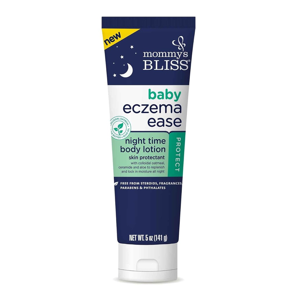 Bliss Eczema Mami Ease Night Moisturizer w/Challery Oatmeal, Shea Butter & Olive Oil, Relieves Skin Iritations & Itching due to Eczema, Ceramida & Aloe, Free of Steroizi & Phtalates, 5 oz
