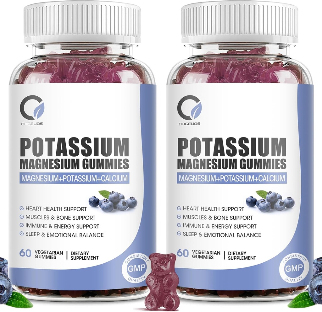 2 cutie Gummie de magneziu de potasiu cu Crate de potasiu 200 mg, Glicinat de magneziu 320 mg Plus Calciu, Zinc, Vitamina - Suplimente de potasiu pentru cramps picior, inima, Muschi de sprijin de sănătate
