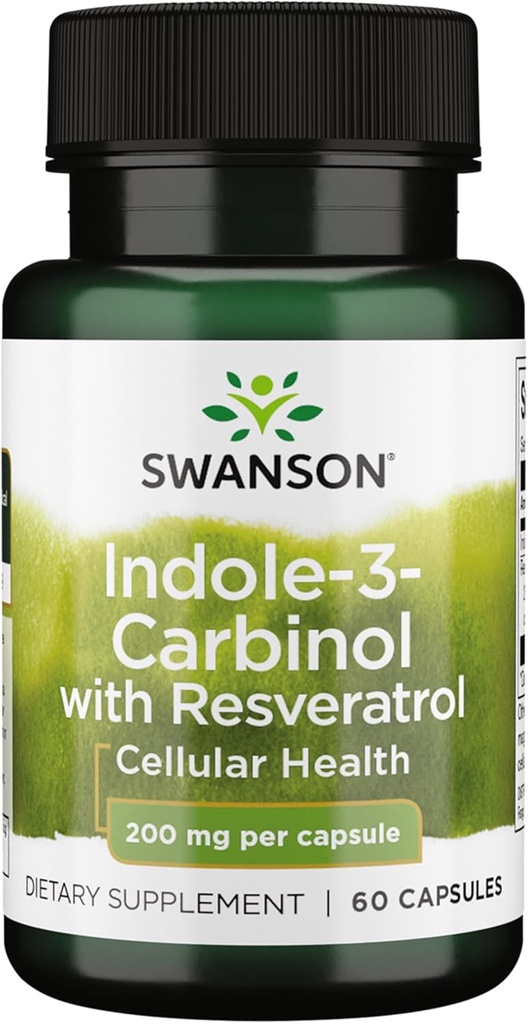 Swanson Idole-3-Carbinol cu Resveratrol - I3C Supliment promovarea protecție celulară - Suplimentul natural pentru a ajuta la menținerea echilibrului hormonal sănătos - (60 capsule, 200 mg fiecare)
