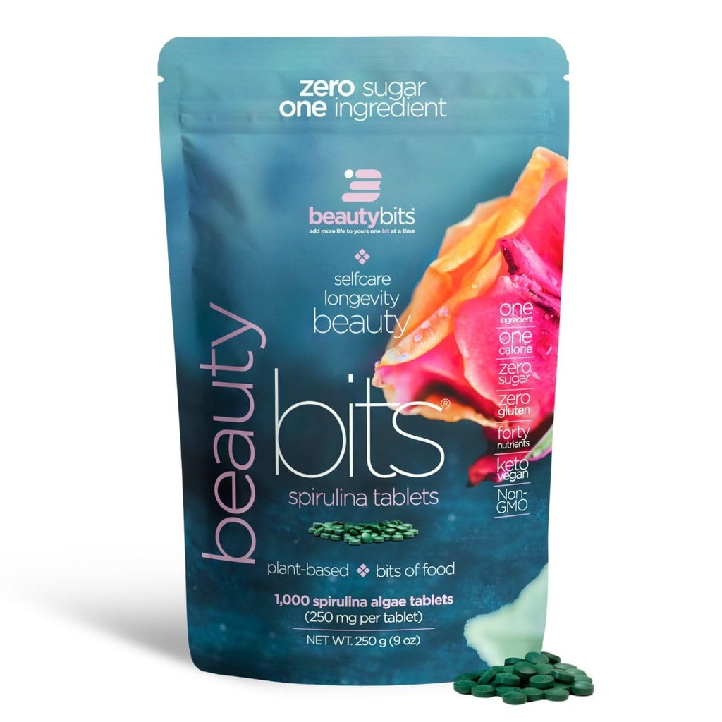 BEAUTYbits - Organic Spirulina Tablets - Algae Superfood - Colagen, Proteina, Clorofila - par, Nails, & Skin Care - Vegan, Keto, Gluten Free - Self Care - Skincare Beauty Cadouri - 1000 Tablet Bag