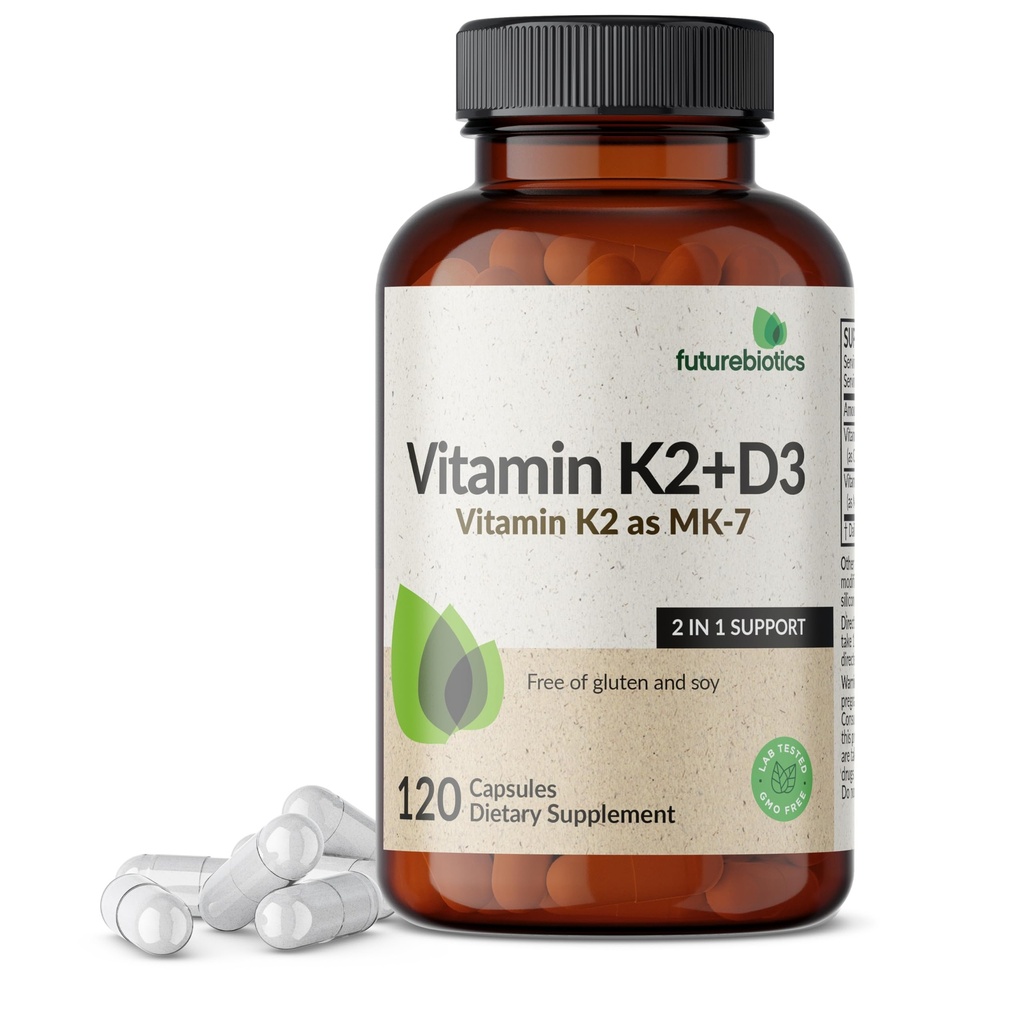 Viitoare antibiotice Vitamina K2 (MK7) cu supliment D3 - non-GMO Formula - 5000 UI vitamina D3 & 90 mcg Vitamina K2 MK-7, 120 Capsule vegetariene
