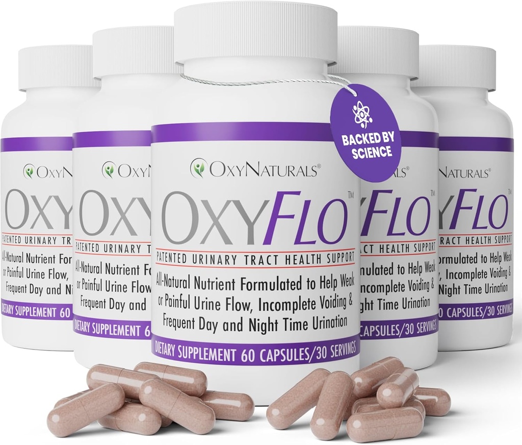 OxyFlo pastile de control al vezicii urinare pentru femei și bărbați - Reducerea vezicii urinare hiperactive și scurgeri - Suporturi Tract urinar (UTI) Blend potent de dovedit clinic, ingrediente naturale 5 sticle (150 Serviri)