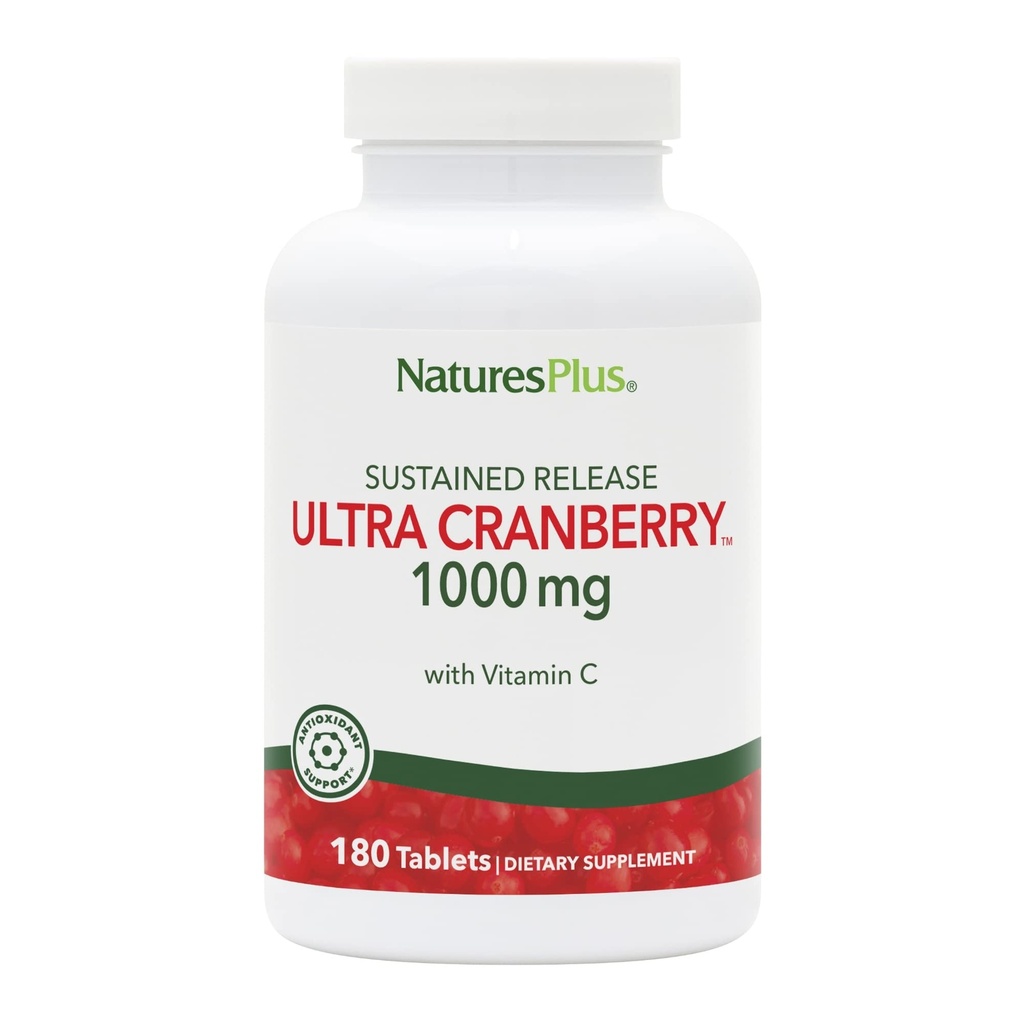 Naturas Plus Ultra Cranberry 1000, Se sustine eliberarea - 1000 mg - Cranberry naturale cu vitamina C - Promoveaza sanatatea Tract urinar - 180 comprimate vegetariene (90 Serviri)