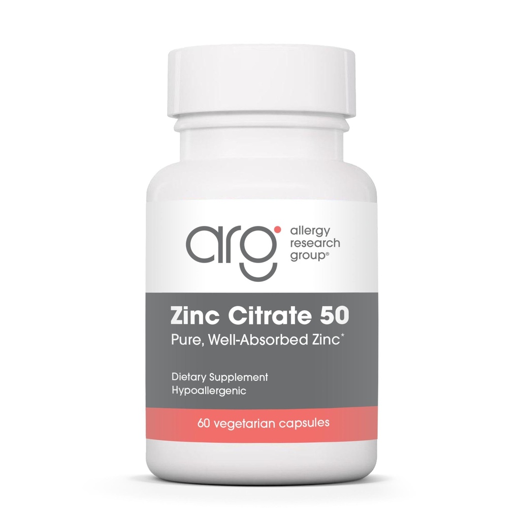Grupul de cercetare alergie Zinc Citrate Supliment - Zinc pentru bărbaţi şi femei, Suport imunitar, Pure, bine-absorbite, bine tolerate, Trace Minerale, 50mg Capsule vegetariene - 60 Conte