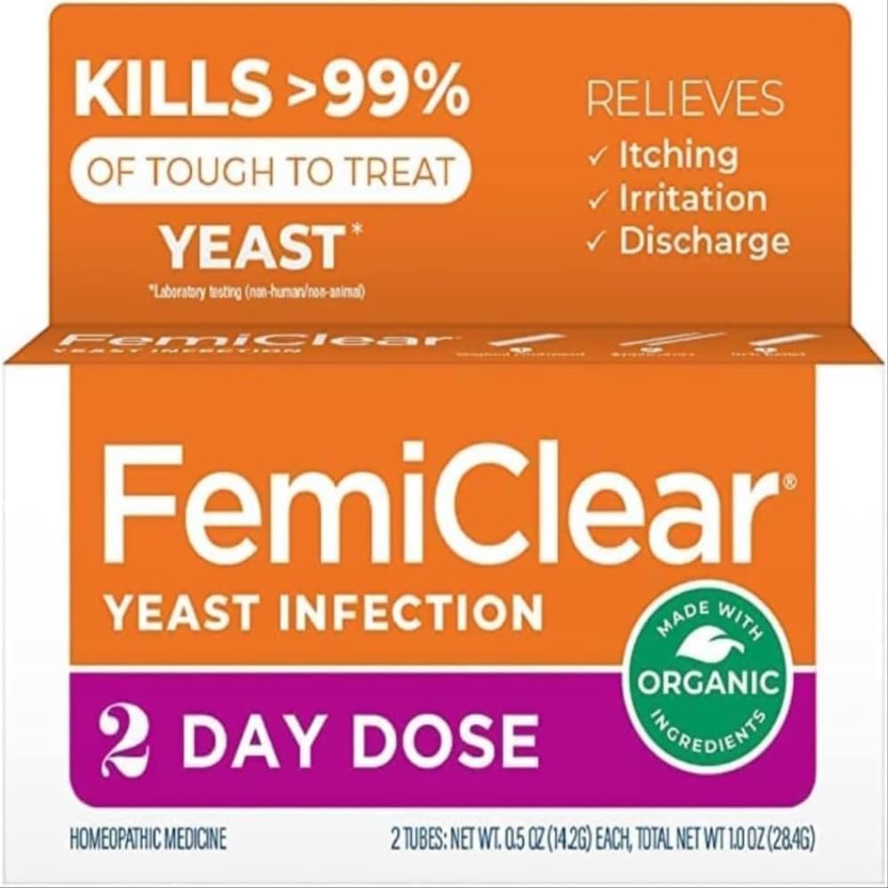 FemiClear 2 zile Doză Infecţie şi Itch Control Ointment, pentru simptome moderate până la intense, Made with All-Natural and Organic Ingredients, Plus External Anti-Itch Ointment for Soothing Care