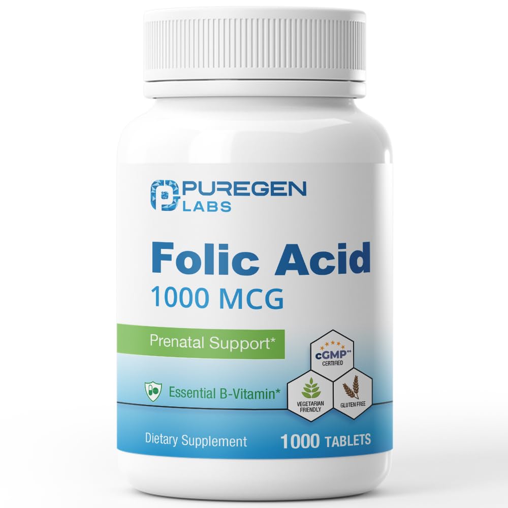 Puregen Labs Folic Acid 1000 mcg Tablets 