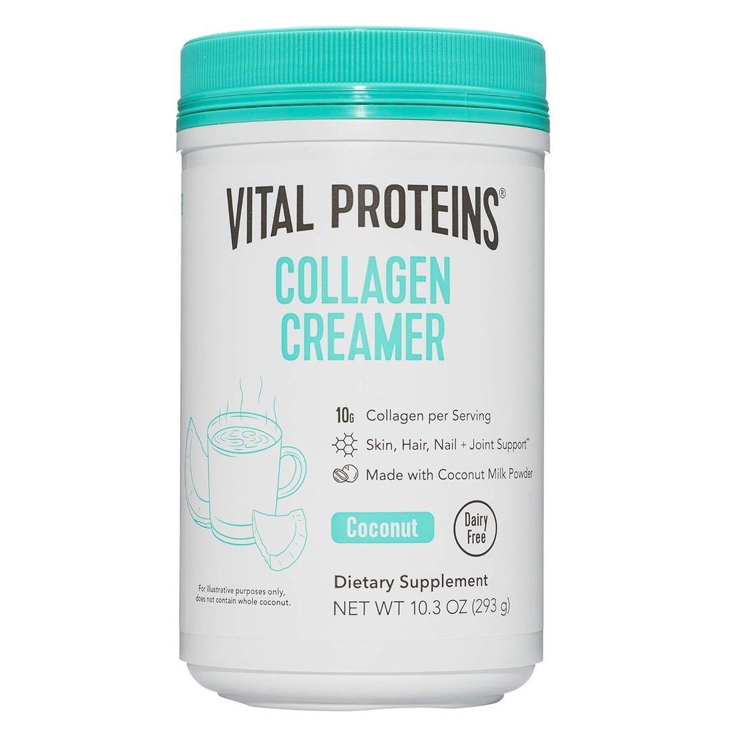 Proteine vitale Colagen Coffee Creamer, non lactate și praf de zahăr scăzut cu supliment Colagen Peptides - Suportarea par sanatos, piele, unghii cu MCT-uri de încălzire energie - nucă de cocos 10.3oz