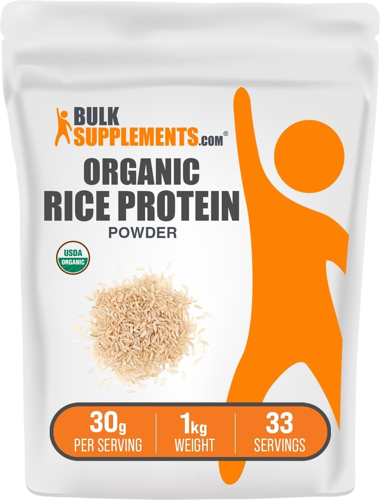BulkSupplements.com Pudră organică de proteine din orez - Proteină vegetală Vegană, fără aromă - Vegan & Gluten gratuit, 30g per Serving, 1kg (2,2 lbs) (Pachet de 1)