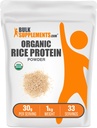 BulkSupplements.com Pudră organică de proteine din orez - Proteină vegetală Vegană, fără aromă - Vegan & Gluten gratuit, 30g per Serving, 1kg (2,2 lbs) (Pachet de 1)