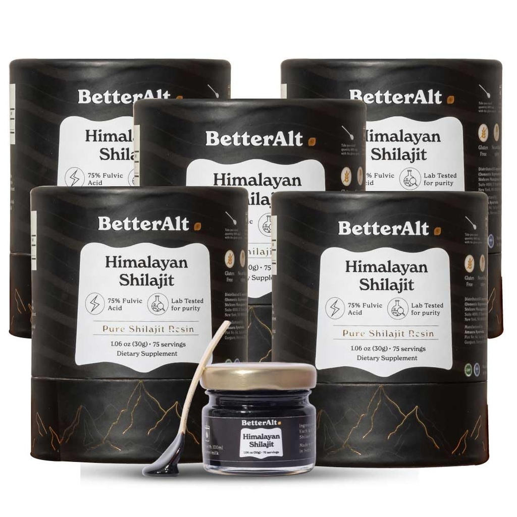 Mai bine Alt Pure Himalayan Shilajit Resin Pack de 5 grad de aur de mare potenta 375 Serviri pentru energie Boost & Immune Support, 85 + Trace Minerale, 75% + Acid fuzelian, cu Lab Raport,400 mg