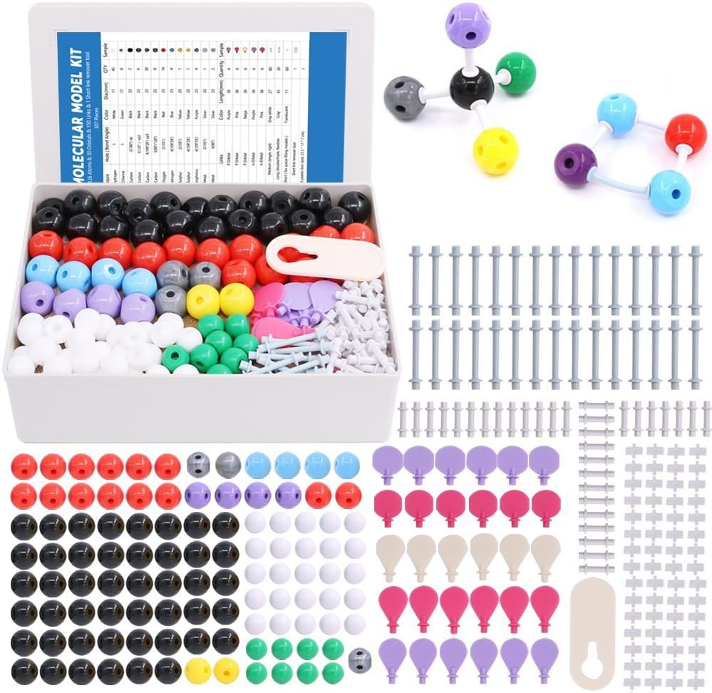 Swpeet 307 PC-uri Molecular Model Kit pentru Chimie organică și inorganică - Chimie Model molecular Student și Set de profesori - 126 Atomi & 30 Orbitale & 150 Link-uri & 1 scurt link Remover Tool