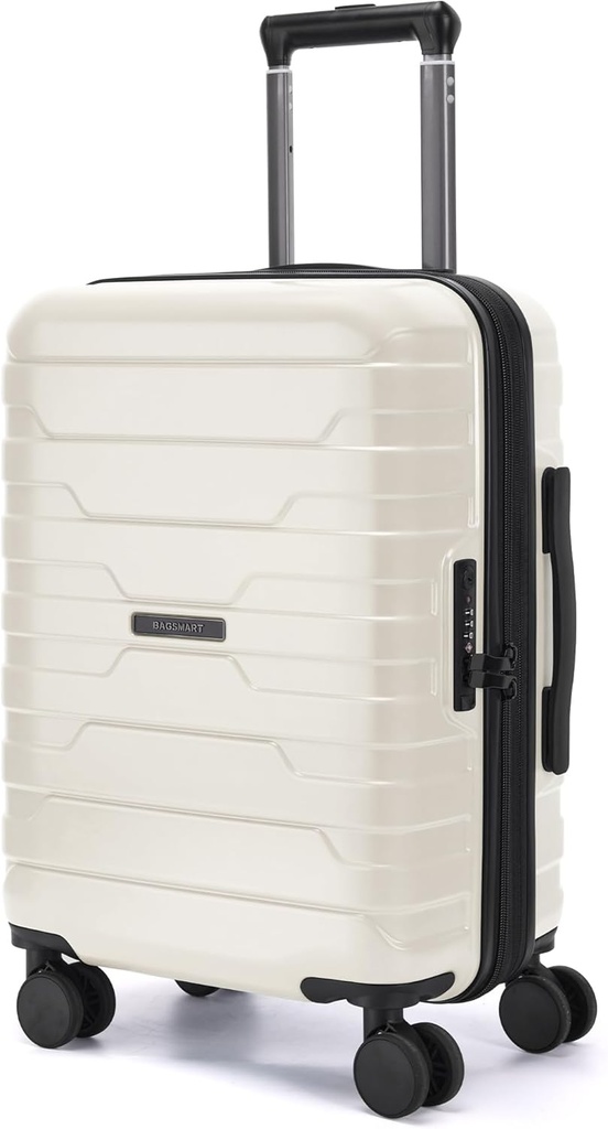 BAGSMART Carry On Bagage 22x14x9 Airline Aprobat cu Roți Spinner, Lightweight 20 Inch Bagage cu TSA Lock, Expandable Hard Shell Carry On Suitcales for Men Women, White