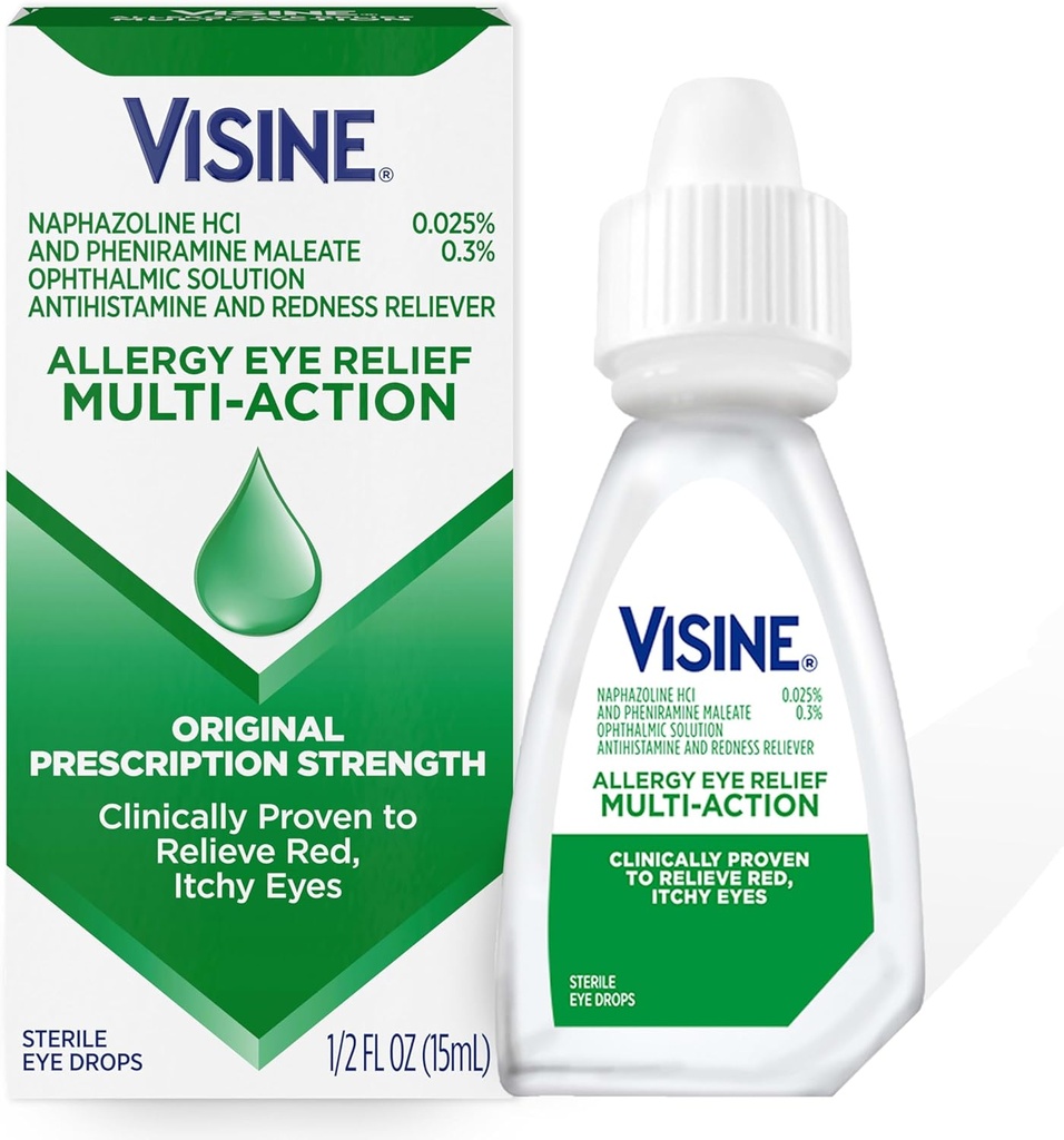 Visine Alergy Eye Relief Multi-Action Antihistamin & Redness Relieiver Picături oftalmice cu Pheniramină Maleat & Nafazolină HCl, Alergie Picături oculare Tratamentul pentru ochi roșii, mâncărimi ochi, 0,5 fl oz