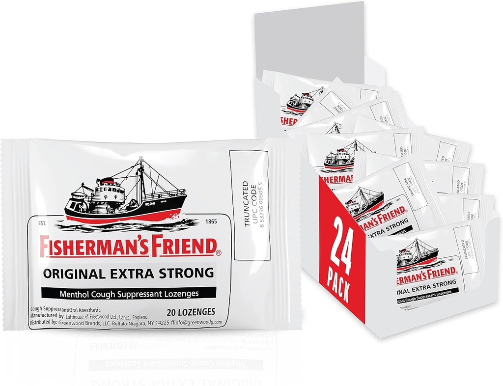 Prietenul Fisherman Cough picături, Tuse Suppressant și Sore Ghroat Lozenges, Original Extra Strong, 10mg Mentol, 480 picături (24 Pachete de 20)