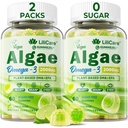 Omega 3 Gummies 2200mg de ulei de alge (DHA 640mg & EPA 290mg) pentru femei și bărbați, Vegan Omega 3 ulei de pește Alternative, w/CoQ10, Astaxantina, vitamina A, E, D3 pentru creier, ochi, antioxidant,Sugar gratuit 2Packs
