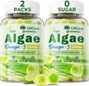 Omega 3 Gummies 2200mg de ulei de alge (DHA 640mg & EPA 290mg) pentru femei și bărbați, Vegan Omega 3 ulei de pește Alternative, w/CoQ10, Astaxantina, vitamina A, E, D3 pentru creier, ochi, antioxidant,Sugar gratuit 2Packs