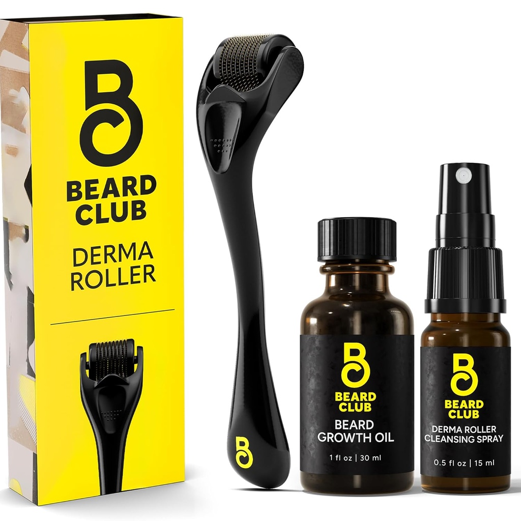 Clubul Barbă Derma Roller, ulei de creştere şi pulverizare de curăţare pentru faţă, corp şi Scalp - Microneedling pentru bărbaţi şi femei cu 540 Titanium Microneedles